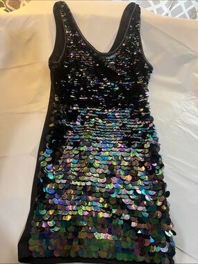 Nikibiki Black Sequin Tank Dress with Iridescent Discs stretch